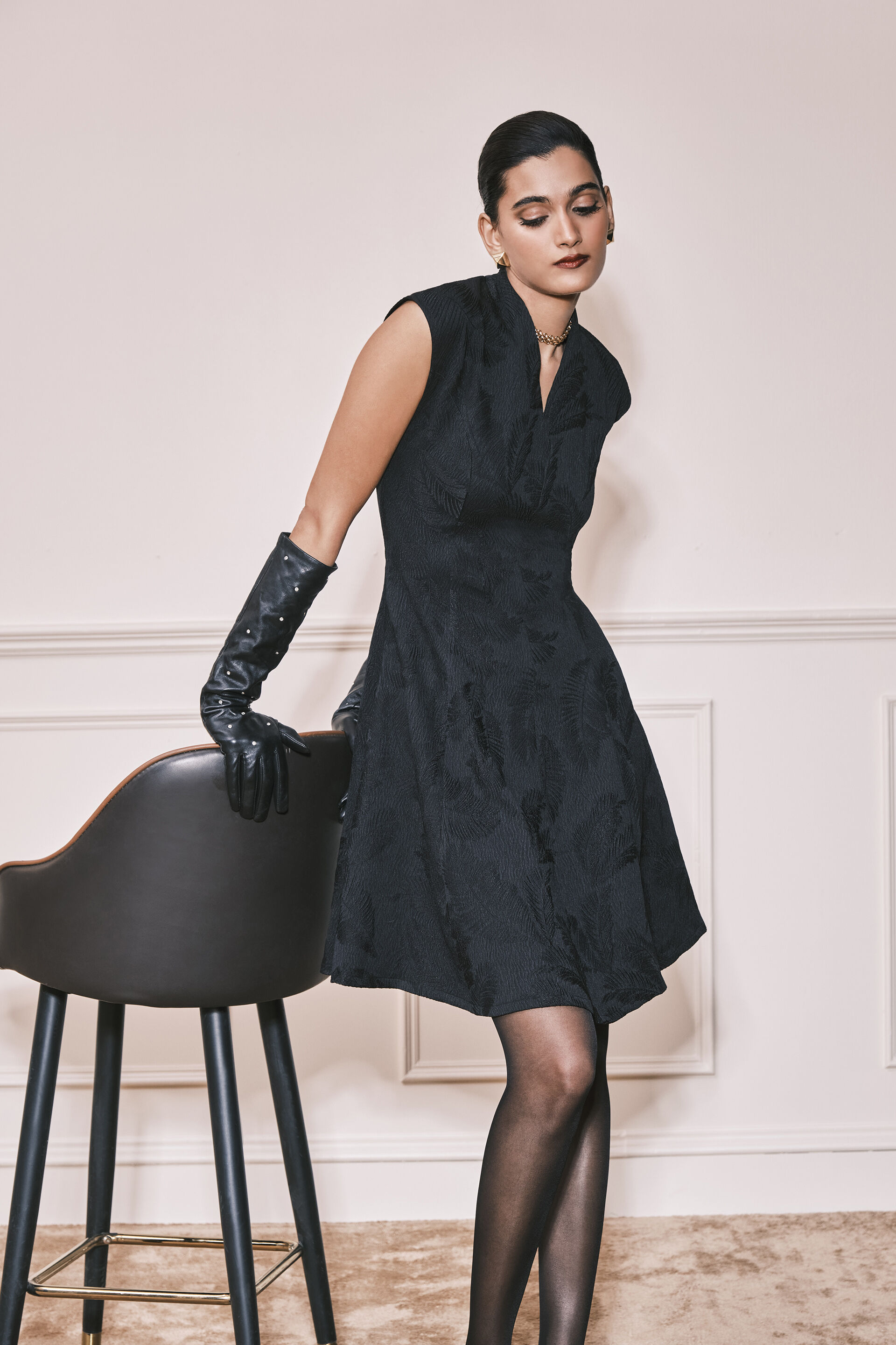 Dancing till Midnight​ Jacquard Mini Dress​, Black, image 4